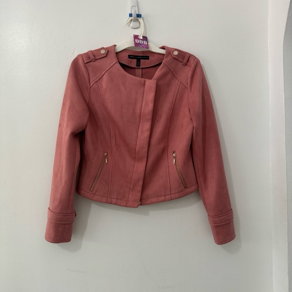 White House Black Market Jacket Vegan Suede Moto Pink Zip Sz Small - Picture 4 of 6